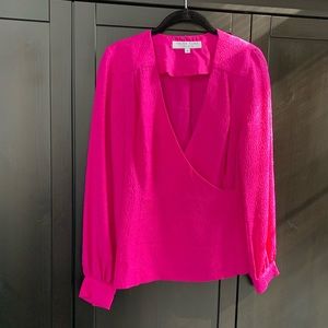 Trina Turk Magenta 100% Silk Long Sleeve Blouse
